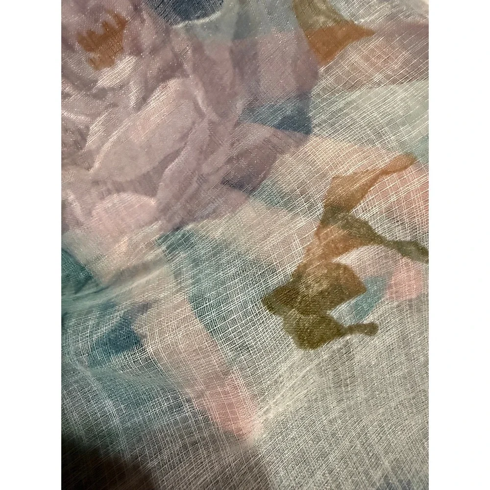 Blue Floral Rose Print Sheer Lightweight Rectangular Scarf Shawl Wrap 32x68‎